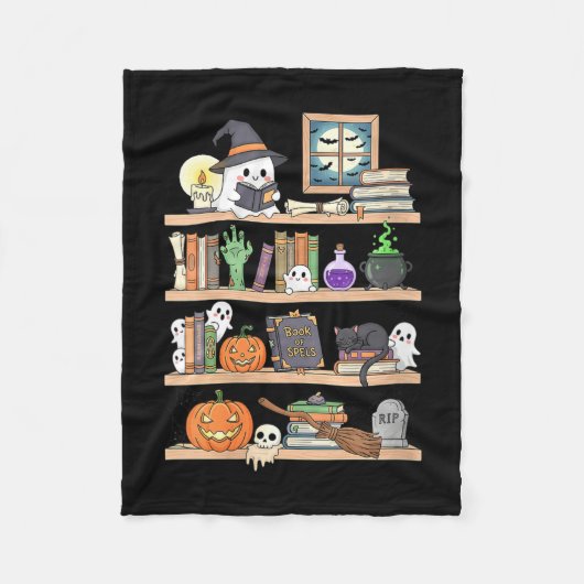 女性のハロウィーンの本 幽霊 フリースブランケット (正面)