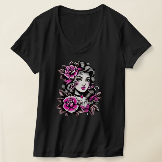 女性のバラTシャツ Tシャツ (レイダウン)