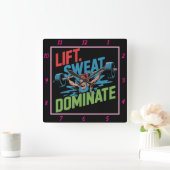 女性のバーベルを支配するリフト・スウェット スクエア壁時計 (ホーム)