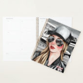 女性のパイロット&サングラスセスナ飛行機のクリスマス プランナー手帳 (ディスプレー)