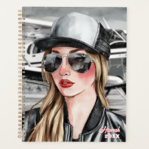 女性のパイロット&サングラスセスナ飛行機のクリスマス