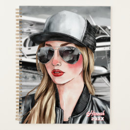 女性のパイロット&サングラスセスナ飛行機のクリスマス プランナー手帳