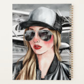 女性のパイロット&サングラスセスナ飛行機のクリスマス プランナー手帳 (裏面)