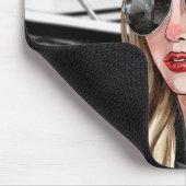 女性のパイロット&サングラスセスナ飛行機のクリスマス マウスパッド (コーナー)