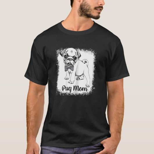 女性のパグママ漂白かわいい犬ママ Tシャツ (正面)