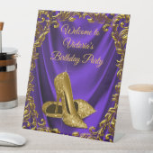 女性のパープルゴールド誕生日パーティー歓迎テーブル 台座サイン (インサイチュ)