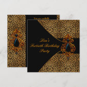女性のヒョウ柄 40歳の誕生日パーティー 招待状 (正面/裏面)