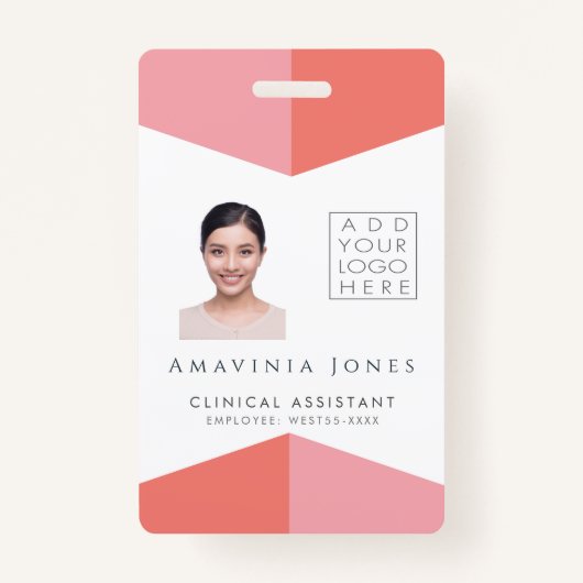 女性のビジネス写真ID識別プラスチック バッジ (正面)