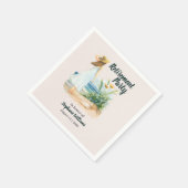 女性のビーチと花をテーマにした定年パーティー スタンダードカクテルナプキン (角)