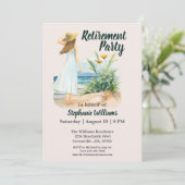 女性のビーチと花をテーマにした定年パーティー 招待状 (スタンド正面)