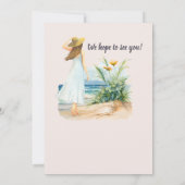 女性のビーチと花をテーマにした定年パーティー 招待状 (裏面)