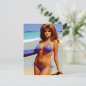 女性のビーチはがき ポストカード (スタンド正面)