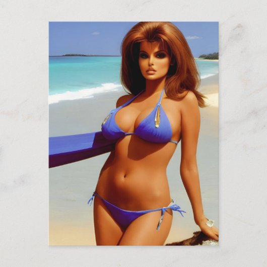 女性のビーチはがき ポストカード (正面)