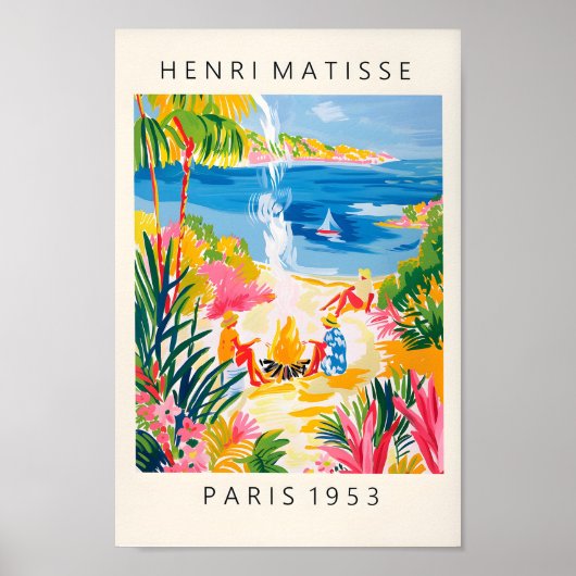 女性のビーチマティスのウォールアート、トロピカルビーチ ポスター (正面)