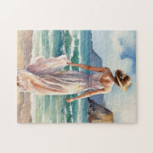 女性のビーチ ジグソーパズル (横)