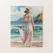 女性のビーチ ジグソーパズル (縦)