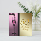 女性のピンクとゴールドの50歳の誕生日パーティー 招待状 (スタンド正面)