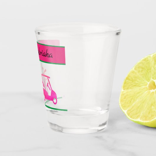 女性のピンクのゴルフカートのクラブゴルファー名 ショットグラス (右)