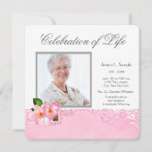 女性のピンクの写真追悼式のお知らせ 招待状 (正面)