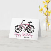 女性のピンクの自転車の誕生日 カード (黄色い花)