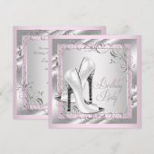 女性のピンクの誕生日パーティー 招待状 (正面/裏面)