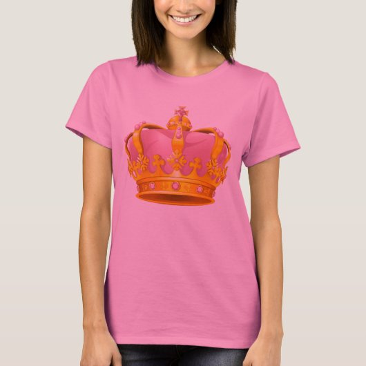 女性のピンクまたは金ゴールドの王冠のTシャツ Tシャツ (正面)