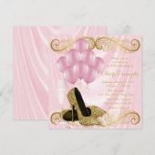 女性のピンクゴールドの誕生日パーティー招待状 招待状 (正面/裏面)