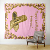 女性のピンクゴールド ハイ ヒール 誕生日 XL 背景 タペストリー (インサイチュ(横))