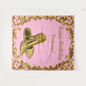 女性のピンクゴールド ハイ ヒール 誕生日 XL 背景 タペストリー (正面(横))