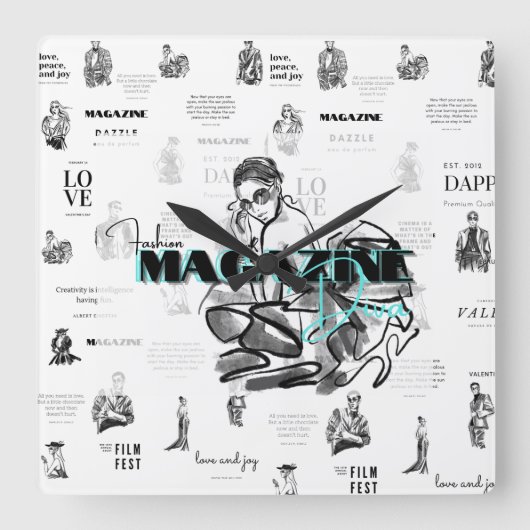 女性のファッション誌 スクエア壁時計 (正面)