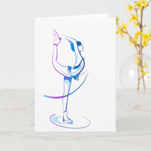 女性のフィギュアスケートの挨拶状 カード (黄色い花)