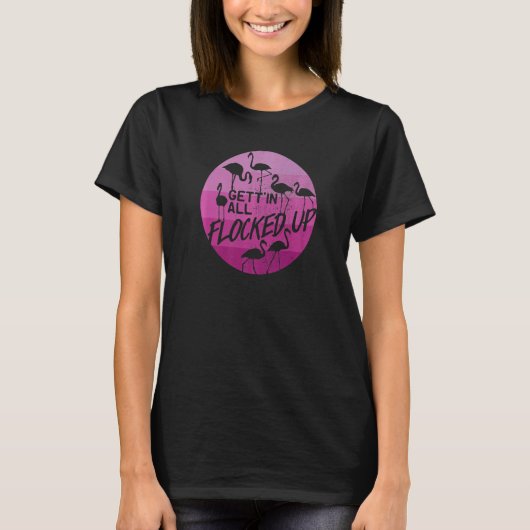 女性のフラミンゴのゲットインすべてのflockedパン tシャツ (正面)