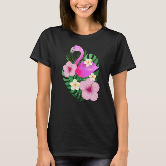 女性のフラミンゴ美しいフラミンゴアート Tシャツ (正面)