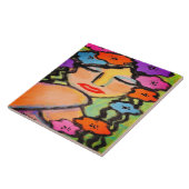 女性のフラワーシャワー抽象芸術ポートレート タイル (側面)