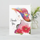 女性のフローラハットウォーター色 サンキューカード (スタンド正面)