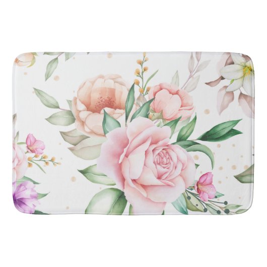 女性のフローラ抽象芸術ヴィンテージ水色 バスマット (正面)