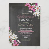 女性のフローラ退職夕食パーティーピンク 招待状 (正面/裏面)