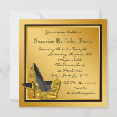 女性のブラックゴールドサプライズ60歳誕生日パーティー 招待状 (裏面)