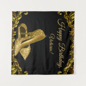 女性のブラックゴールドシューズ バースデーパーティー SQ 背景 タペストリー (正面(横))