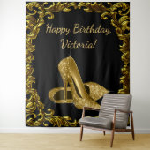 女性のブラックゴールドシューズ バースデーパーティー XL 背景 タペストリー (インサイチュ)