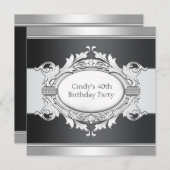 女性のブラック 40歳の誕生日 招待状 (正面/裏面)