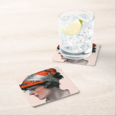 女性のプロフィール スクエアペーパーコースター (インサイチュ)