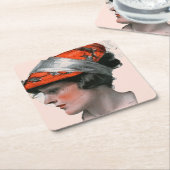 女性のプロフィール スクエアペーパーコースター (アングル)