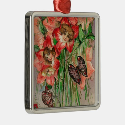 女性のヘッド花とのハッピーイースター メタルオーナメント (右)