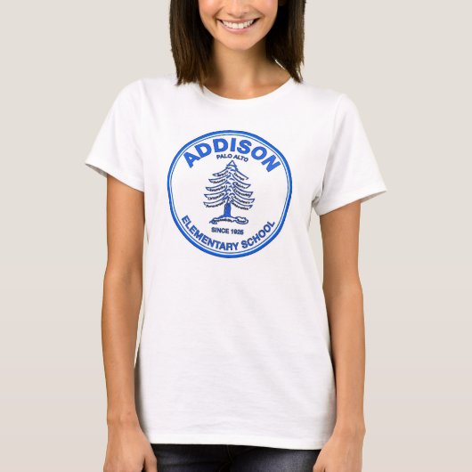 女性のベビードールのティー、青いロゴ Tシャツ (正面)