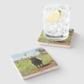 女性のベルト付きのガロウェイ牛 ストーンコースター (横)