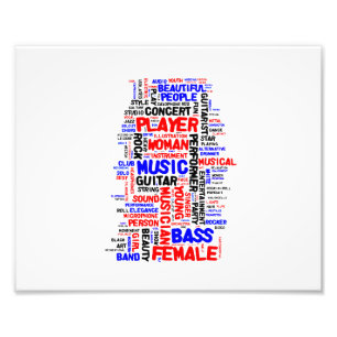 女性のベース奏者のwordle 1の赤い暗藍色 フォトプリント