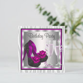 女性のホットピンクの誕生日パーティー シューズ 招待状 (スタンド正面)
