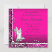 女性のホットピンクの誕生日パーティー 招待状 (裏面)