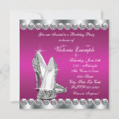 女性のホットピンク21歳誕生日パーティー 招待状 (裏面)